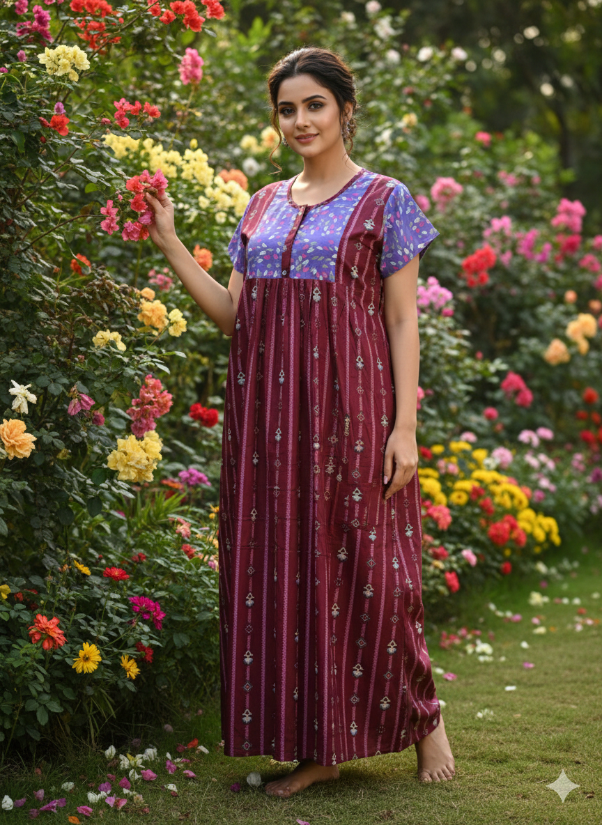 XXL without buff sleeve frock nighty purple
