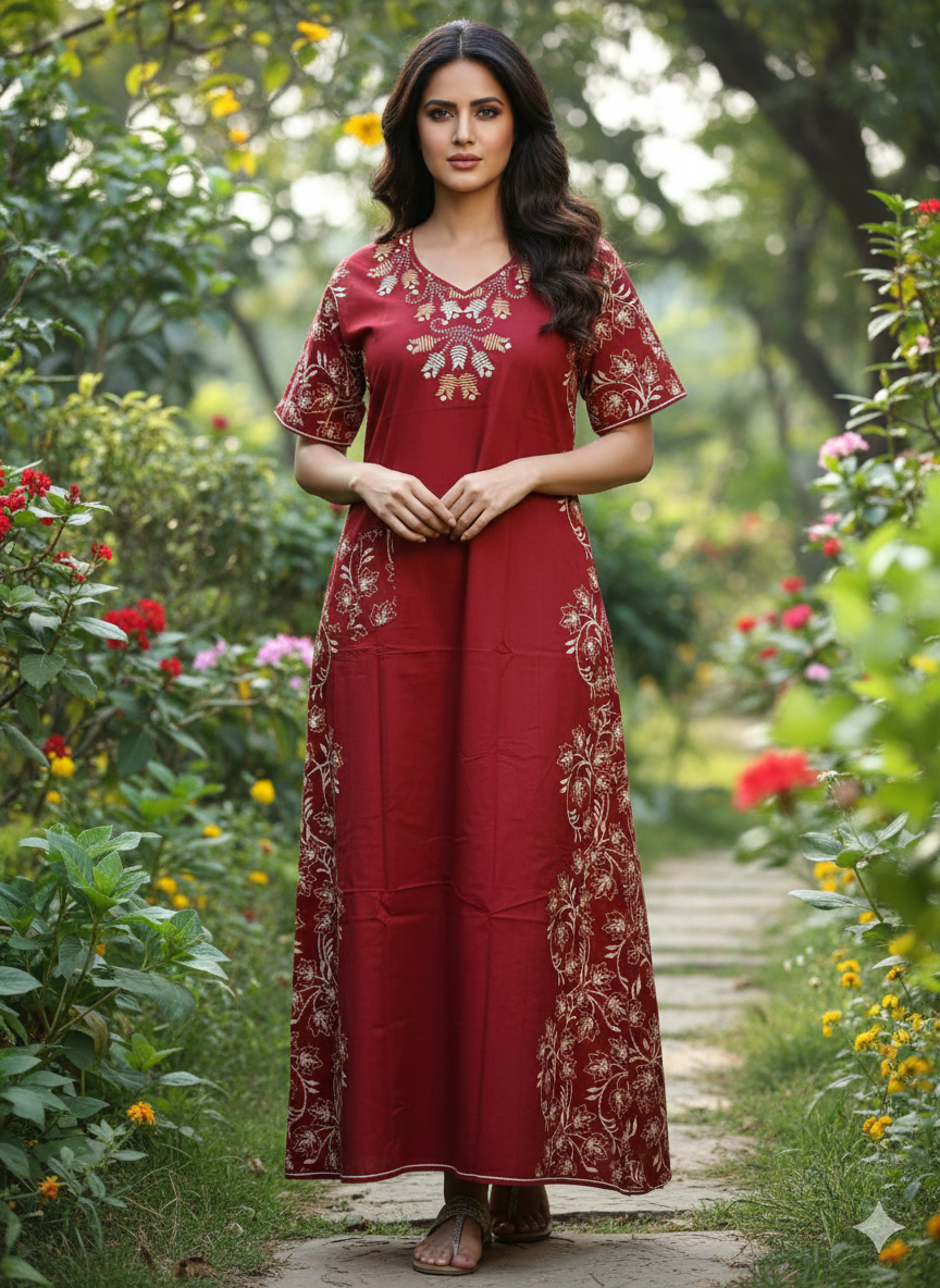 XL printed neck nighty red