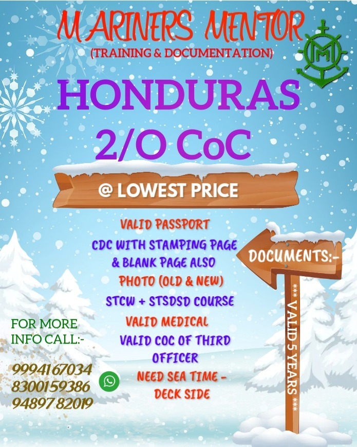 Honduras 2nd officer COC - Mariners Mentor - Marine Service in Thoothukudi